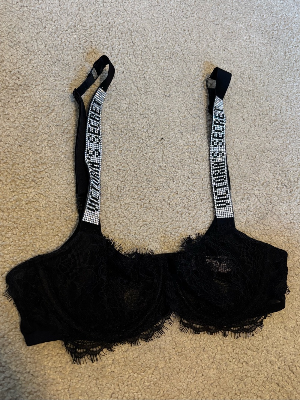 Victoria's Secret 34B Very Sexy Black Lace Balconette Bralette with Shine Straps